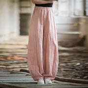 Elegant Women's Cotton Linen Baggy Cargo Pants Vintage Elastic Waist Yoga Trousers Loose Casual Long Wide Leg Oversize Clothes