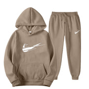 Men's and women's fleece hoodies two piece casual sports suit trendy hooded pullover printed sweatpants