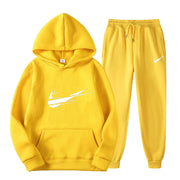 Men's and women's fleece hoodies two piece casual sports suit trendy hooded pullover printed sweatpants